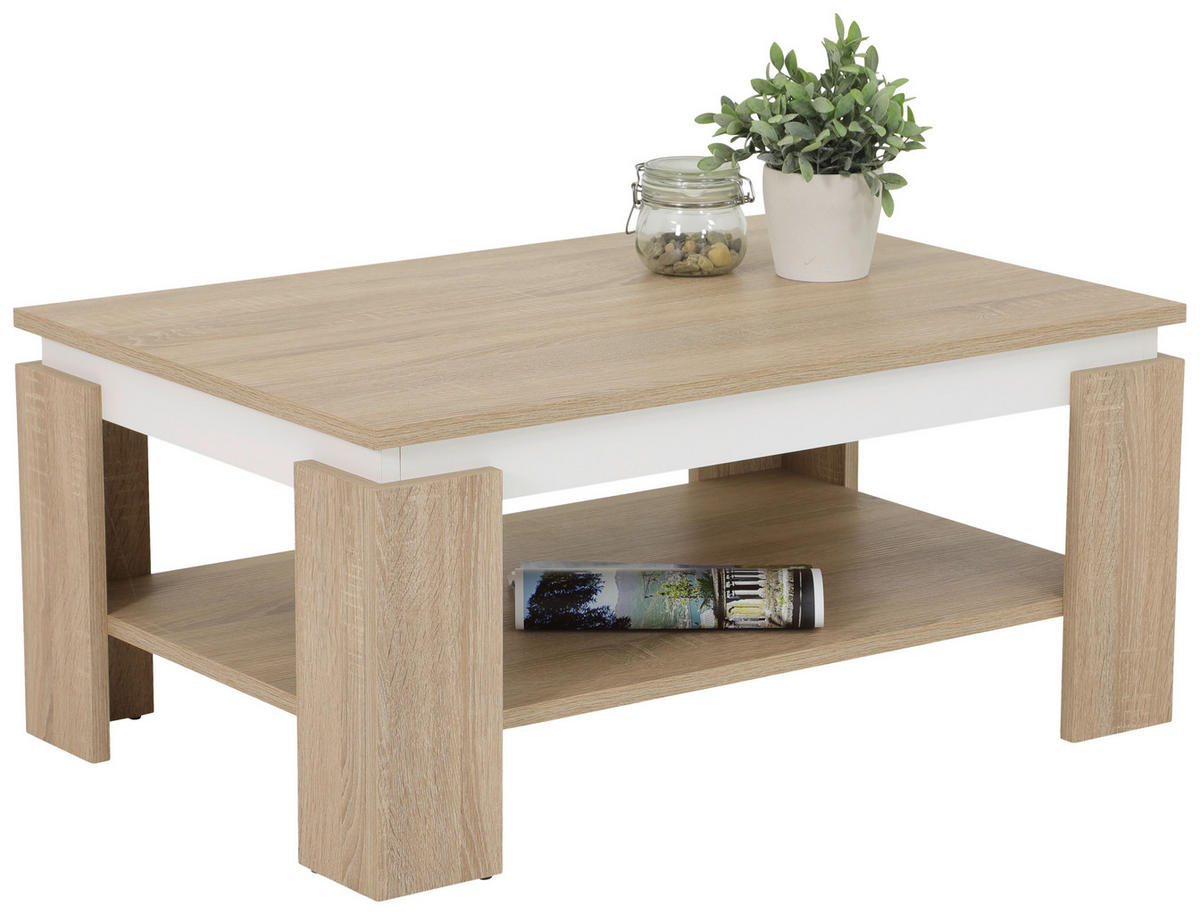 COUCHTISCH 90/60,5/41,5 cm rechteckig Weiß, Sonoma Eiche  - Weiß/Sonoma Eiche, KONVENTIONELL, Holzwerkstoff (90/60,5/41,5cm) - Boxxx