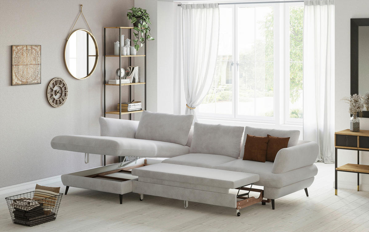 ECKSOFA in Velours Naturfarben  - Schwarz/Naturfarben, Design, Textil/Metall (181/281cm) - Livetastic