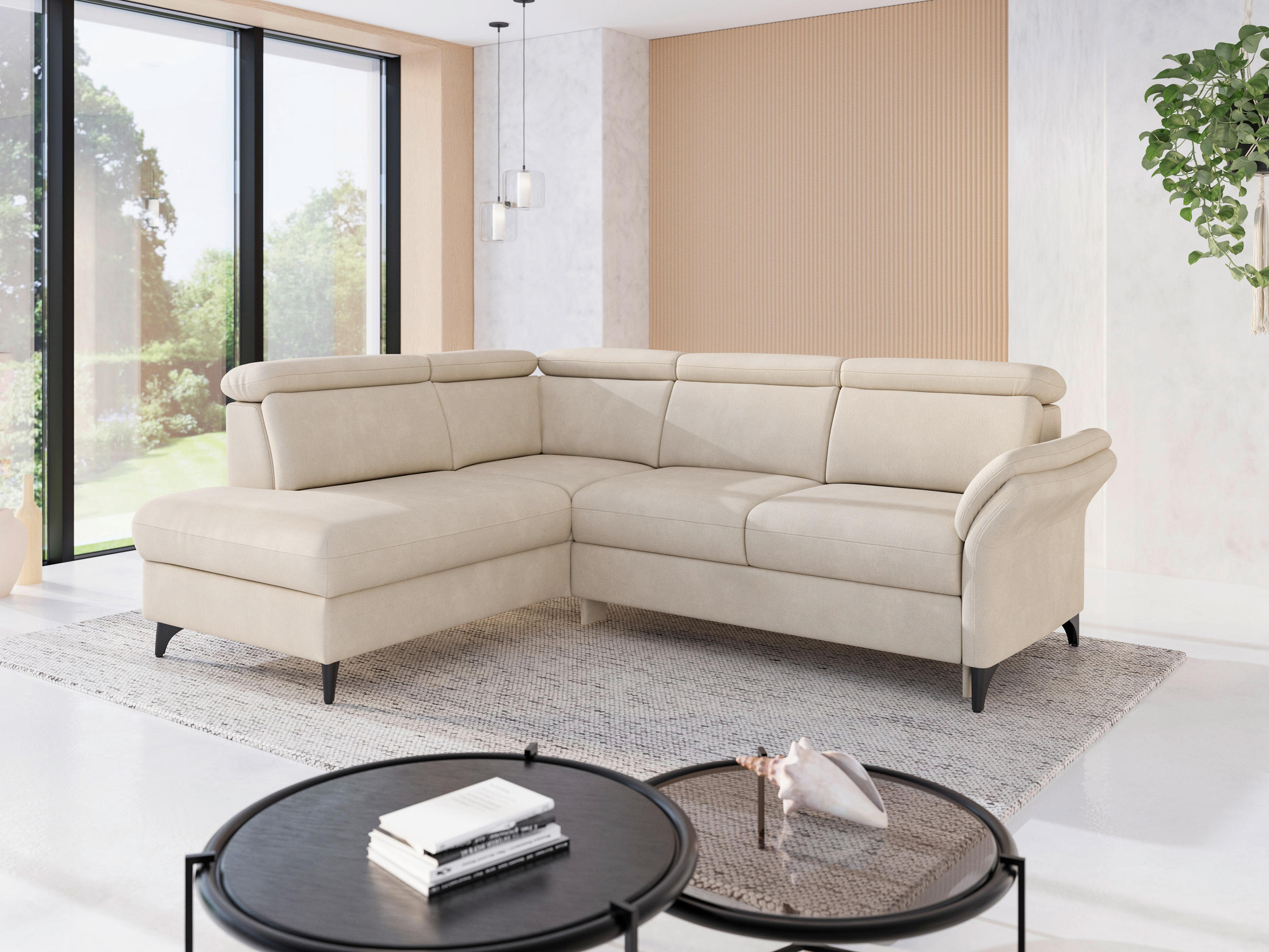 ECKSOFA GLENDALE E in Chenille Sandfarben  193/247 cm  - Sandfarben/Schwarz, KONVENTIONELL, Textil/Metall (193/247cm) - Sit & More