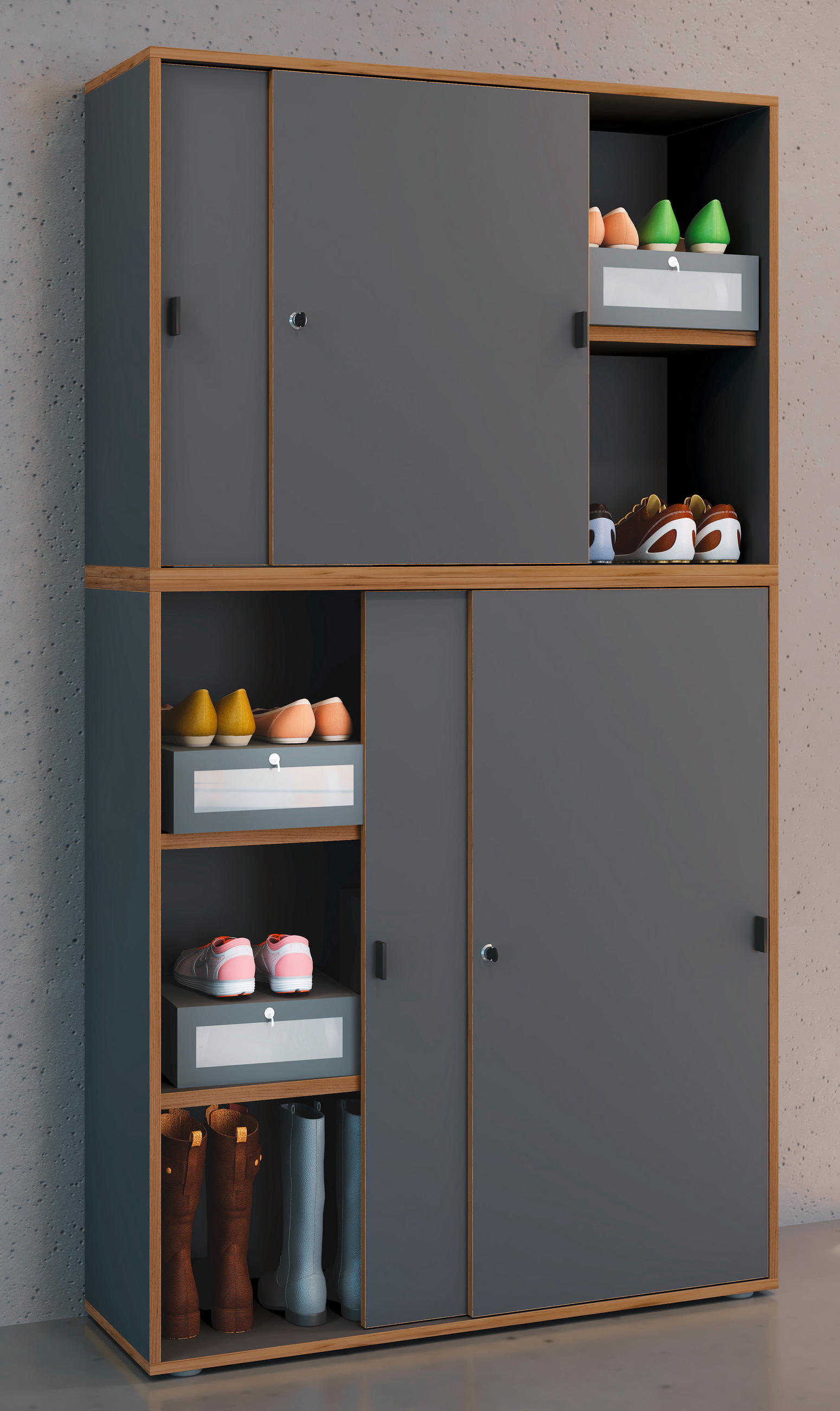 SCHUHSCHRANK Anthrazit, Honigeiche  - Honigeiche/Anthrazit, Design, Holzwerkstoff/Kunststoff (100/183/37cm) - MID.YOU