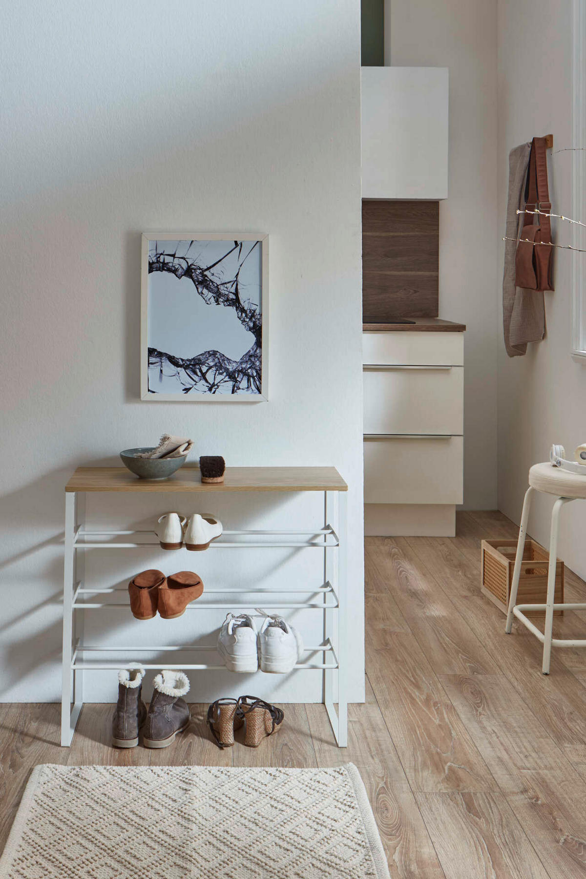 SKOHYLLA 66/61/25 cm  - grå/ek Artisan, Design, metall/trämaterial (66/61/25cm) - MID.YOU