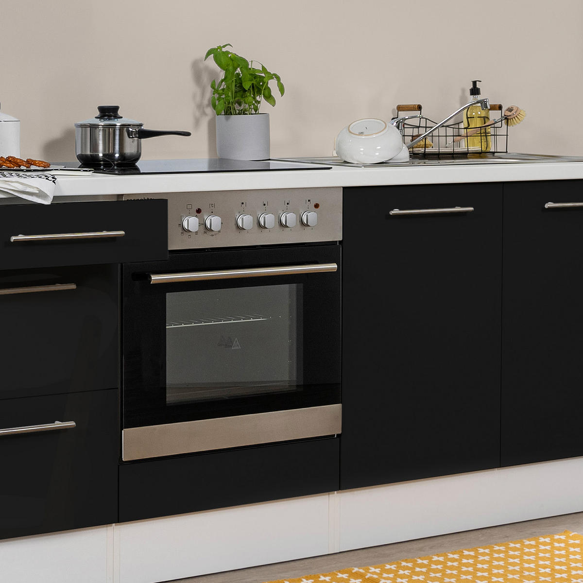 KÜCHENBLOCK 270 cm   in Schwarz, Weiss  - Weiss/Alufarben, Konventionell, Holzwerkstoff/Metall (270cm) - Respekta