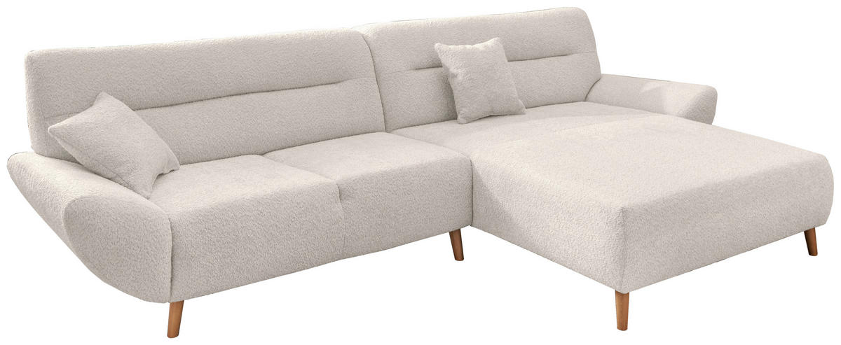 ECKSOFA in Bouclé Weiß  290/166 cm  - Wildeiche/Weiß, KONVENTIONELL, Holz/Textil (290/166cm) - MID.YOU