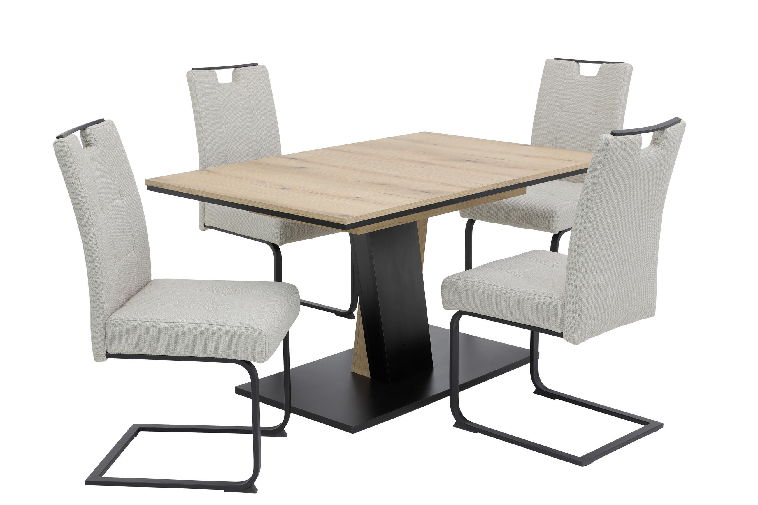 TISCHGRUPPE   - Eichefarben/Beige, MODERN, Textil/Metall (140 - 180/76/90cm) - MID.YOU