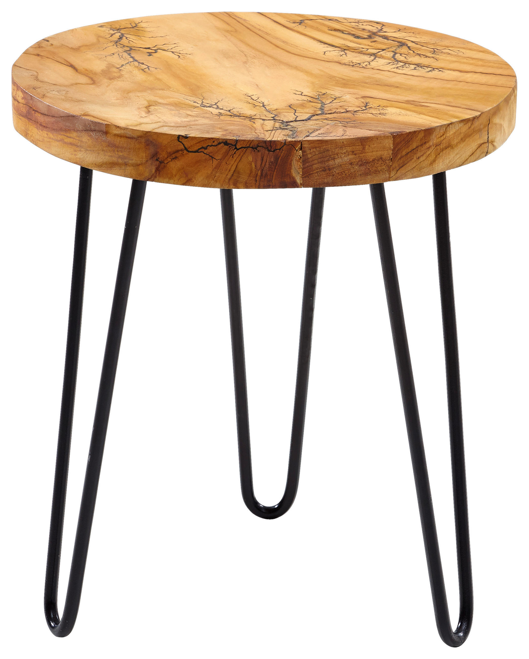 BEISTELLTISCH 40/40/47 cm Teakholz Schwarz, Teakfarben rund  - Schwarz/Teakfarben, LIFESTYLE, Holz/Metall (40/40/47cm) - Landscape