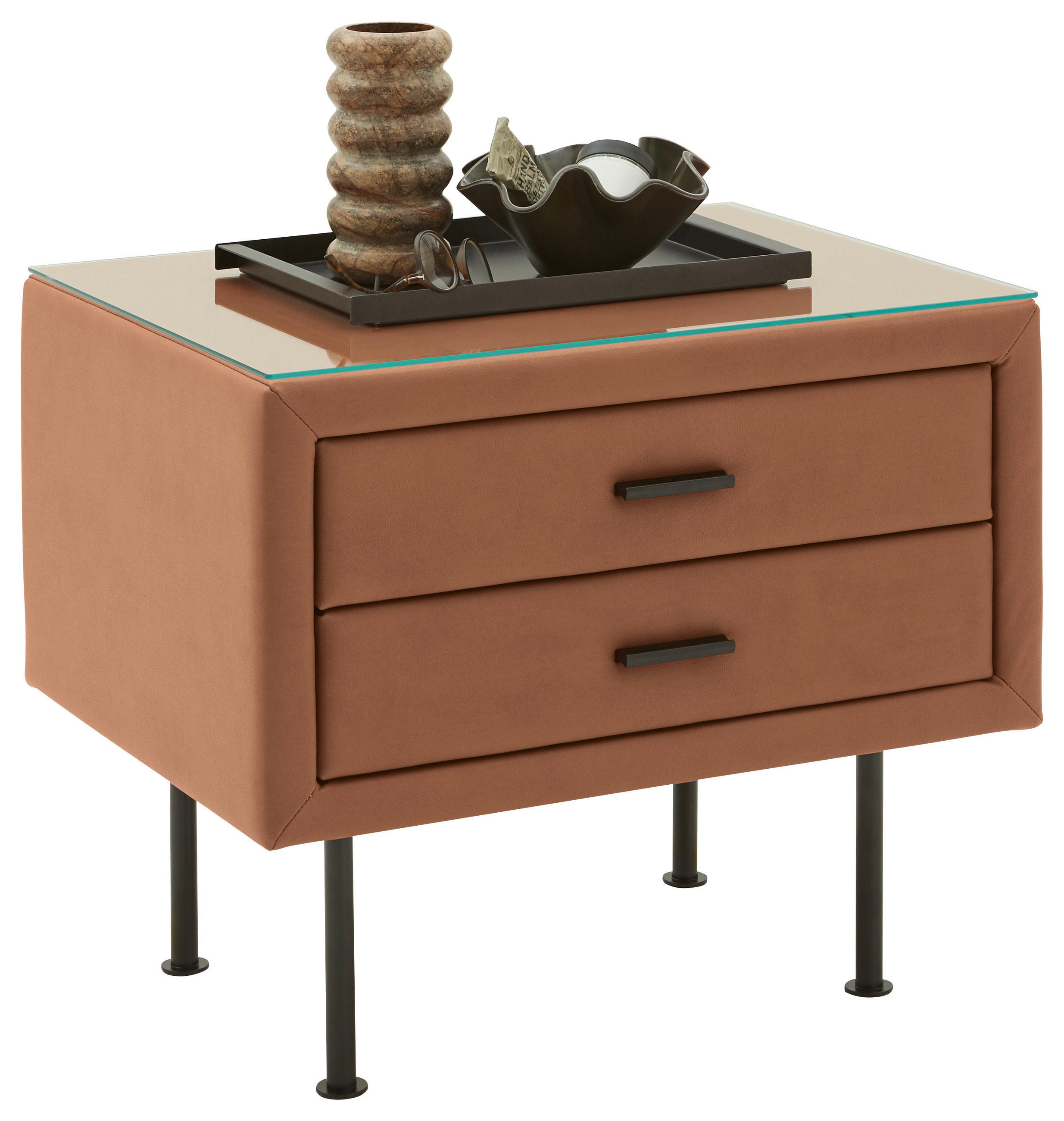 NACHTSCHRANK 60/45,5/50,5 cm  - Schwarz/Braun, KONVENTIONELL, Glas/Textil (60/45,5/50,5cm) - Dieter Knoll