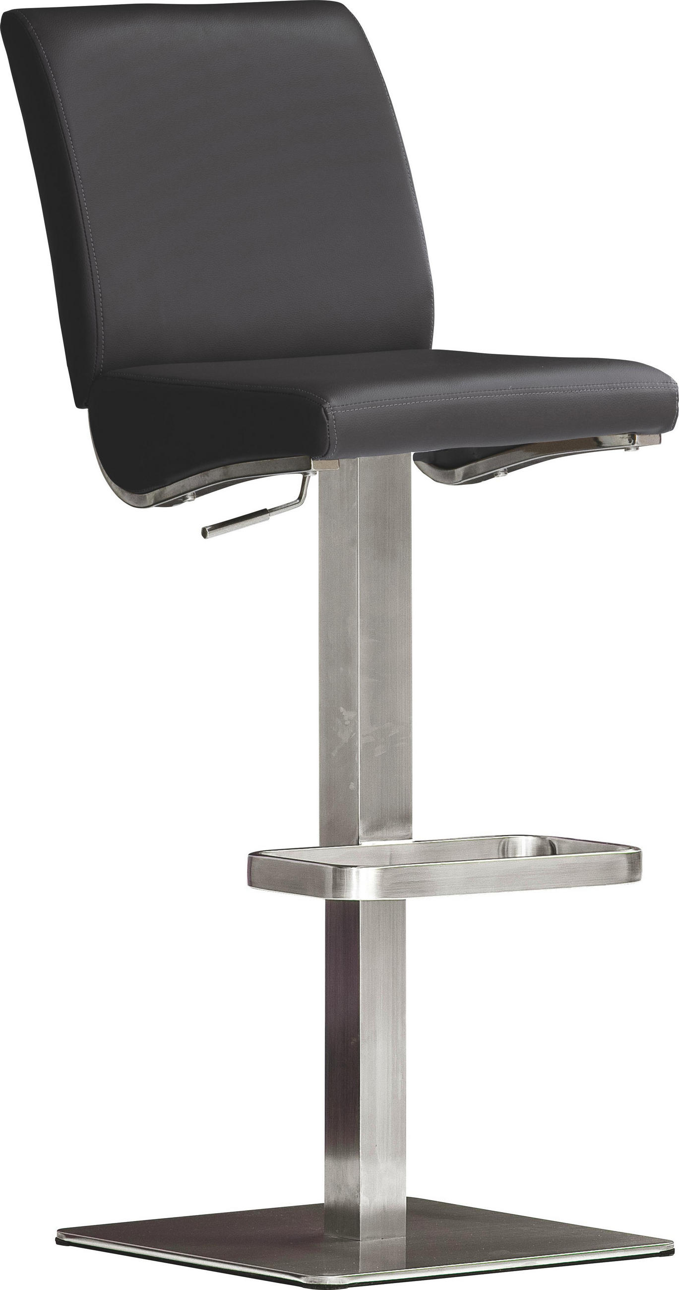 Barhocker in Metall, Leder Schwarz, Edelstahlfarben