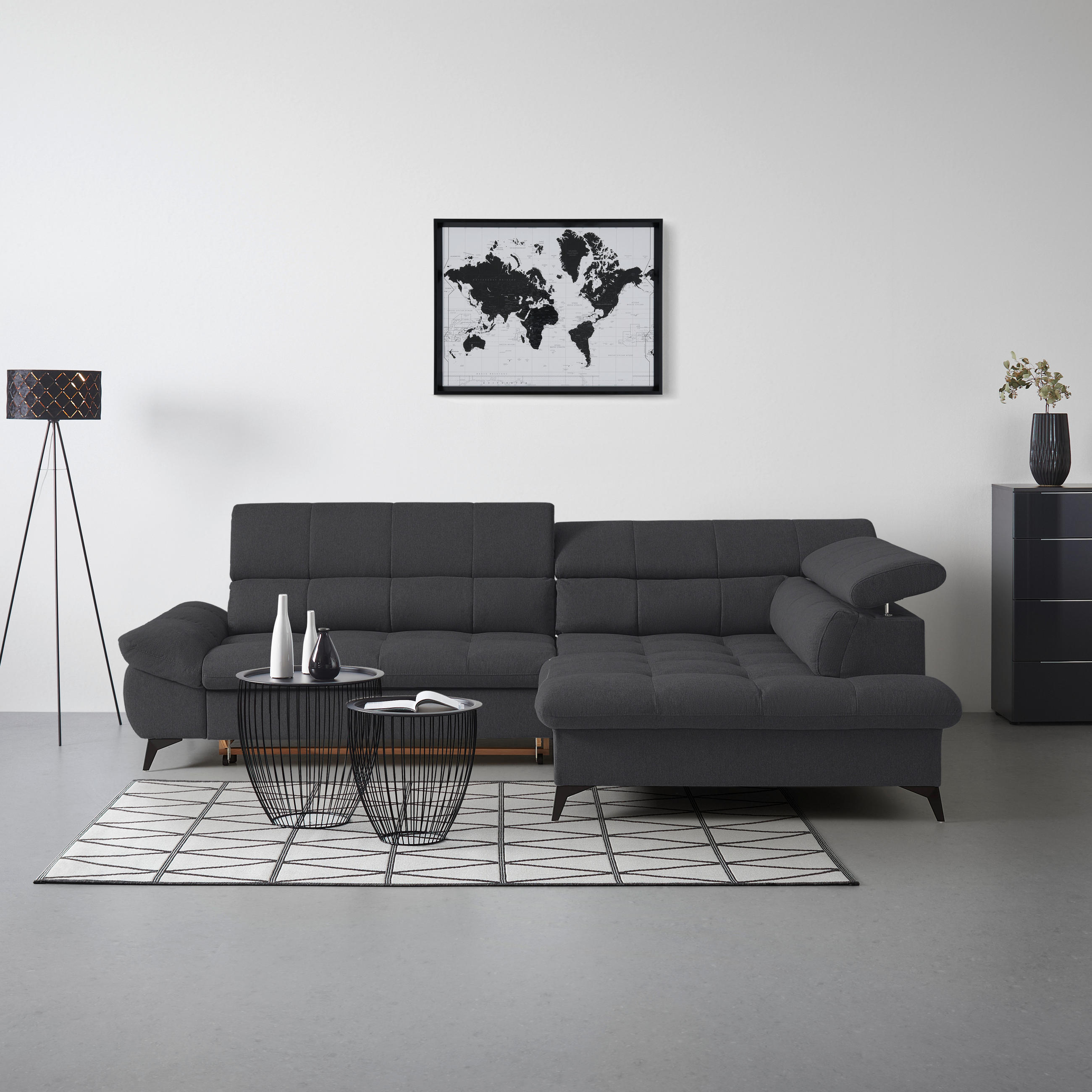 ECKSOFA in Chenille Schwarz  - Schwarz, Modern, Textil/Metall (296/201cm) - Livetastic