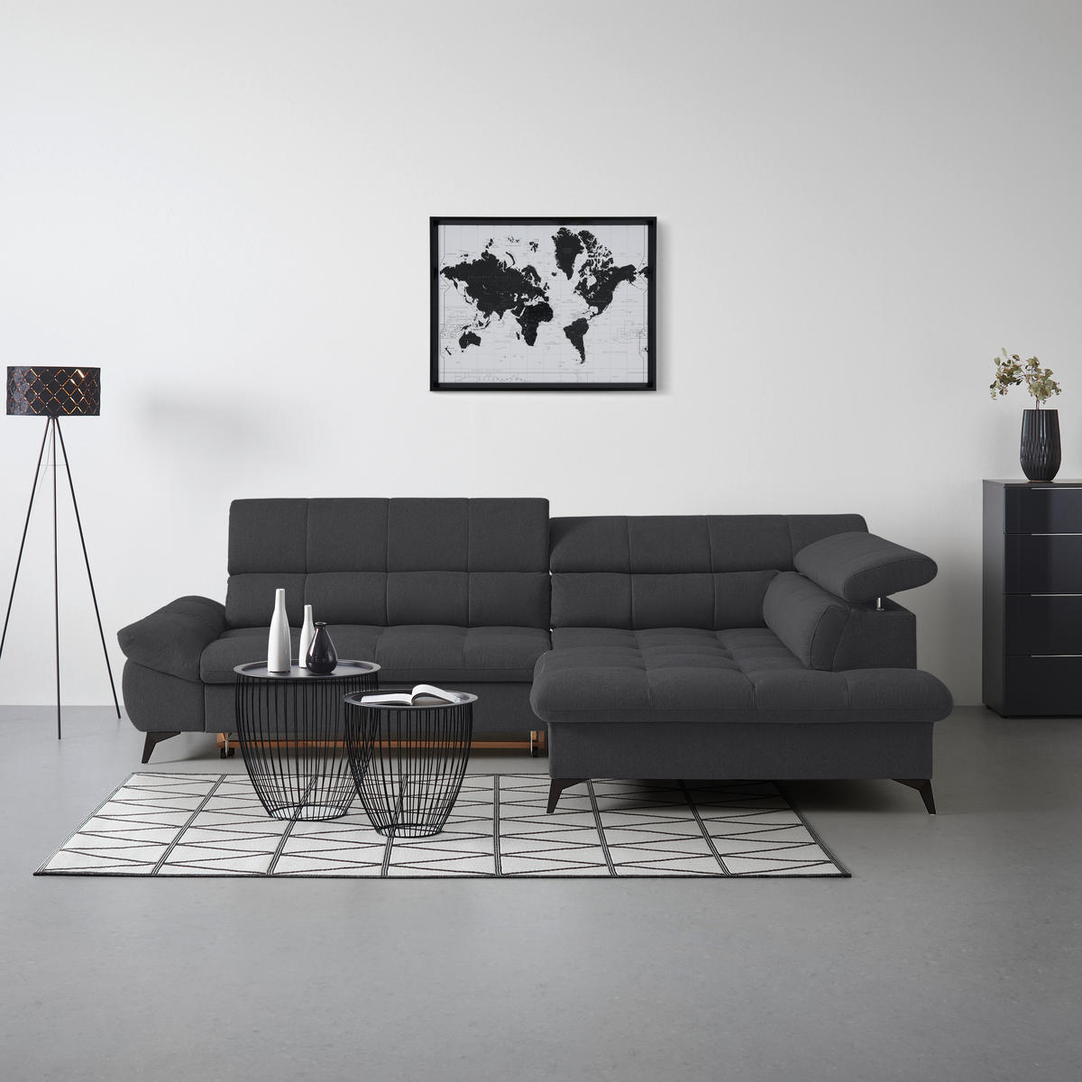 ECKSOFA in Chenille Schwarz  - Schwarz, Modern, Textil/Metall (296/201cm) - Livetastic