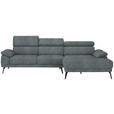 ECKSOFA in Samt Grau  - Schwarz/Grau, Design, Textil/Metall (295/187cm) - Novel