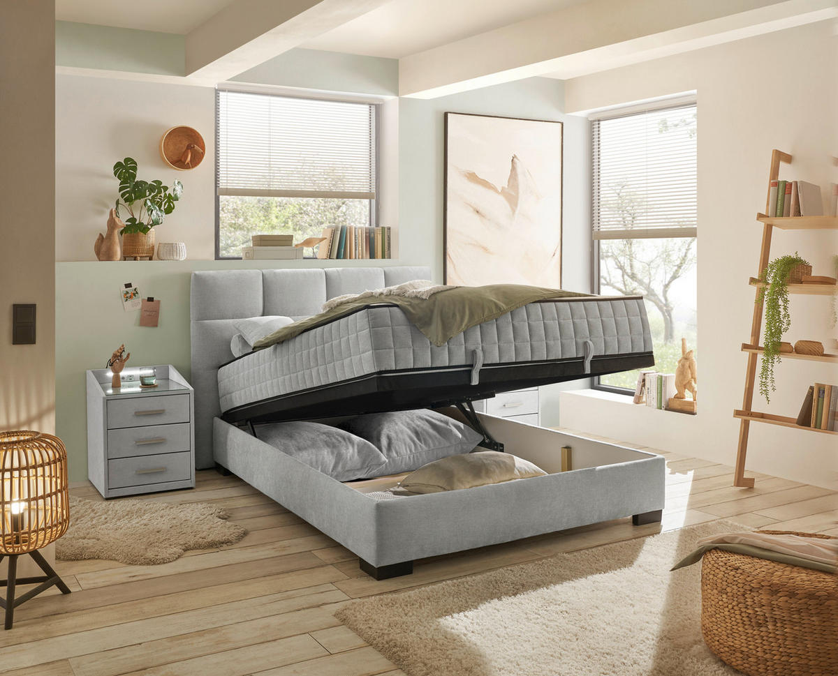 BOXBETT 140/200 cm  in Hellgrau  - Hellgrau/Schwarz, Modern, Holzwerkstoff/Kunststoff (140/200cm) - MID.YOU