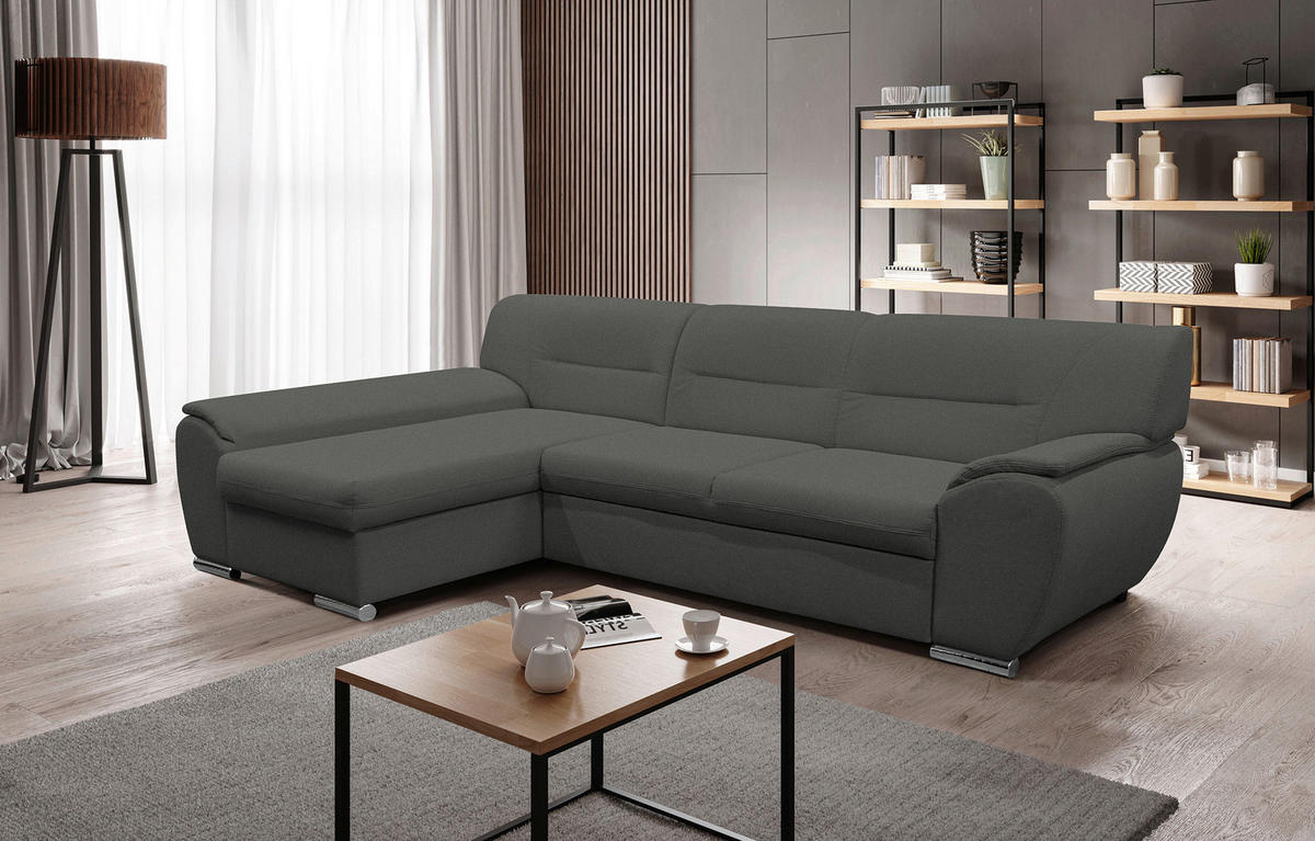 ECKSOFA Grau Flachgewebe  - Silberfarben/Grau, Design, Kunststoff/Textil (167/281cm) - MID.YOU