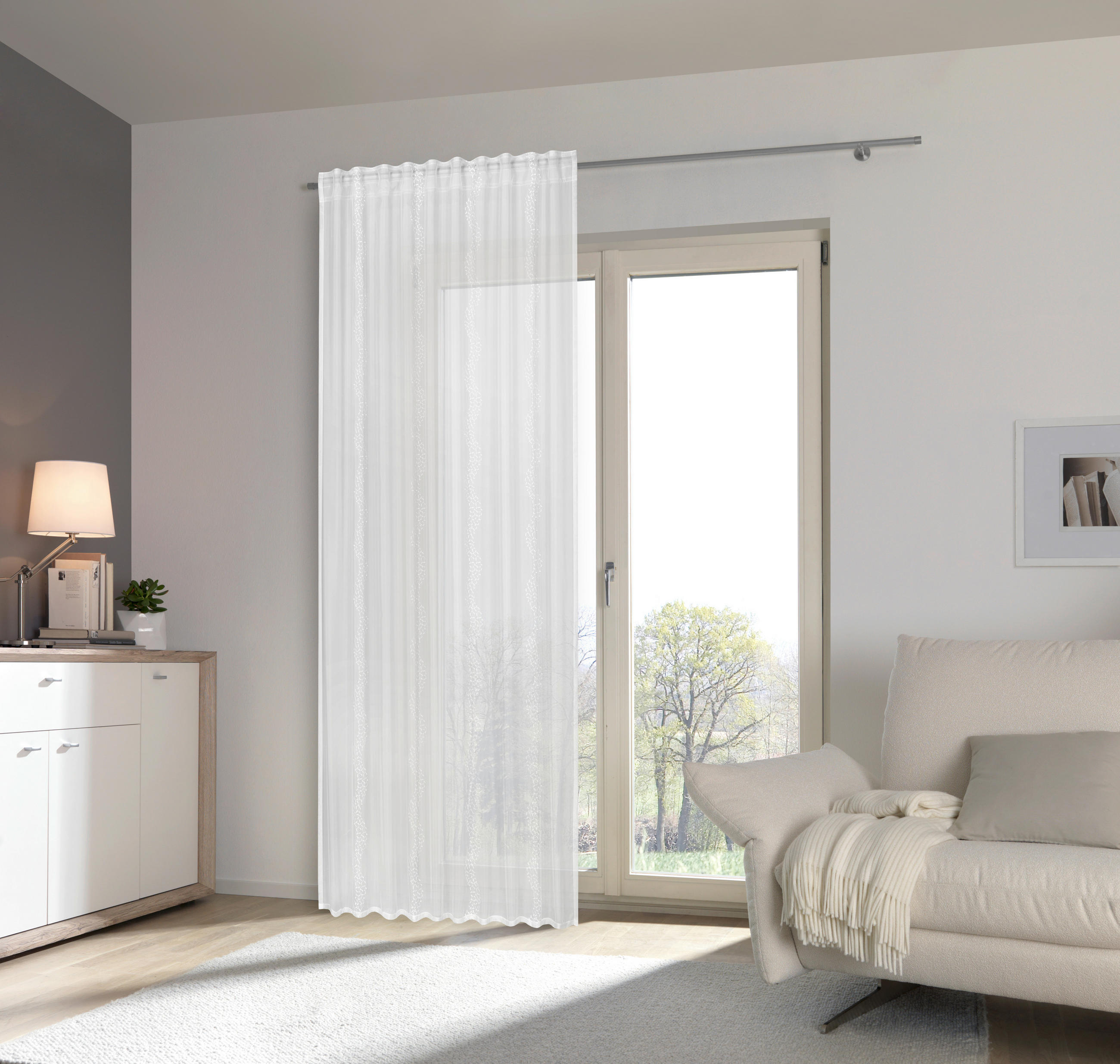 HOTOVÝ ZÁVES, polopriehľadné, 140/245 cm - biela, Konventionell, textil (140/245cm) - Esposa