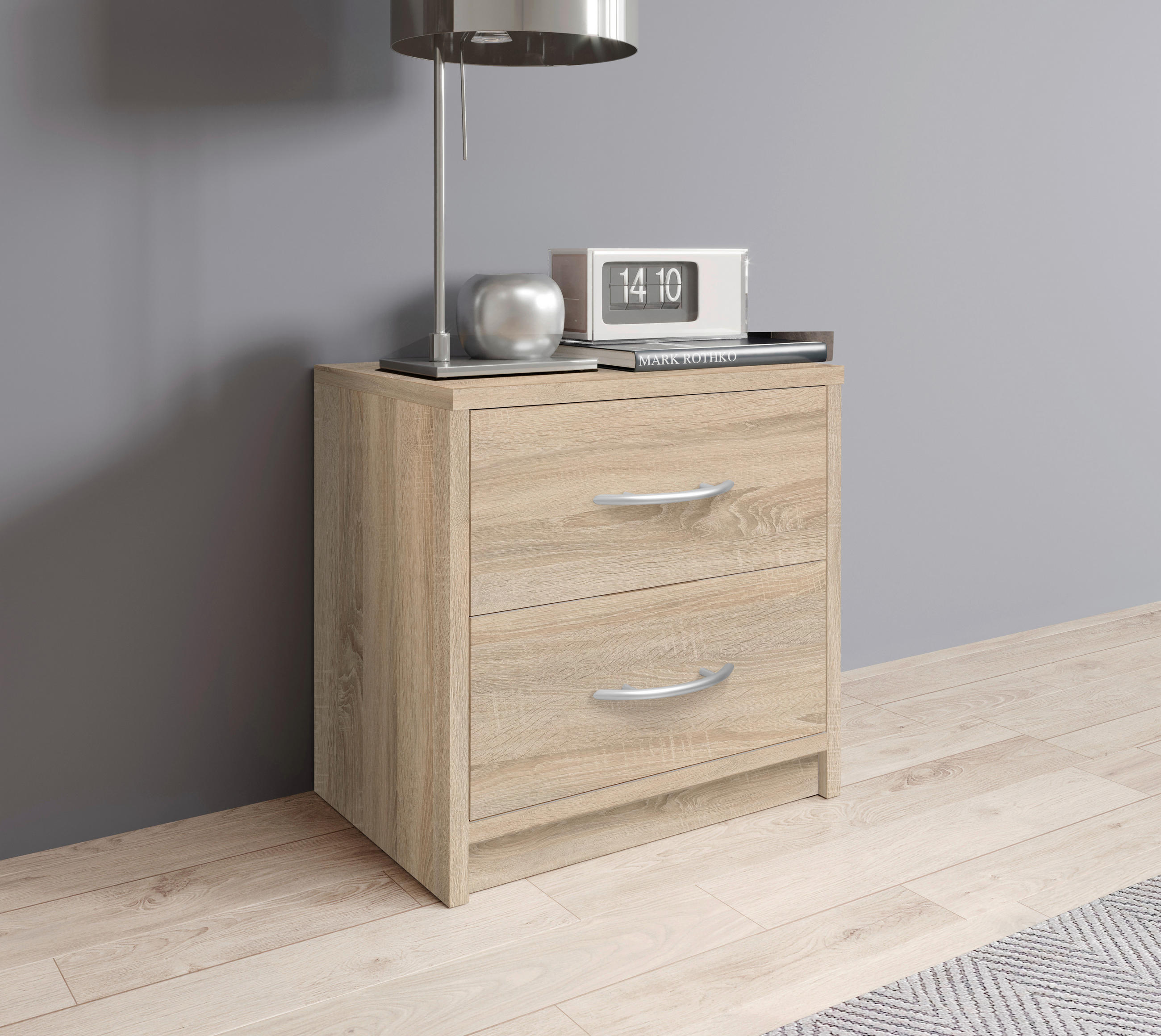 NOČNÝ STOLÍK, dub sonoma, 38,5/39/28,2 cm - čierna/sivá, Basics, kompozitné drevo/plast (38,5/39/28,2cm) - Carryhome