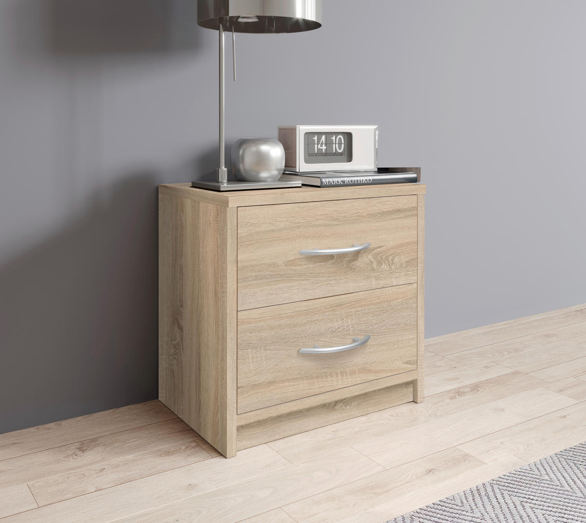 NOČNÝ STOLÍK, dub sonoma, 38,5/39/28,2 cm - čierna/sivá, Basics, kompozitné drevo/plast (38,5/39/28,2cm) - Carryhome