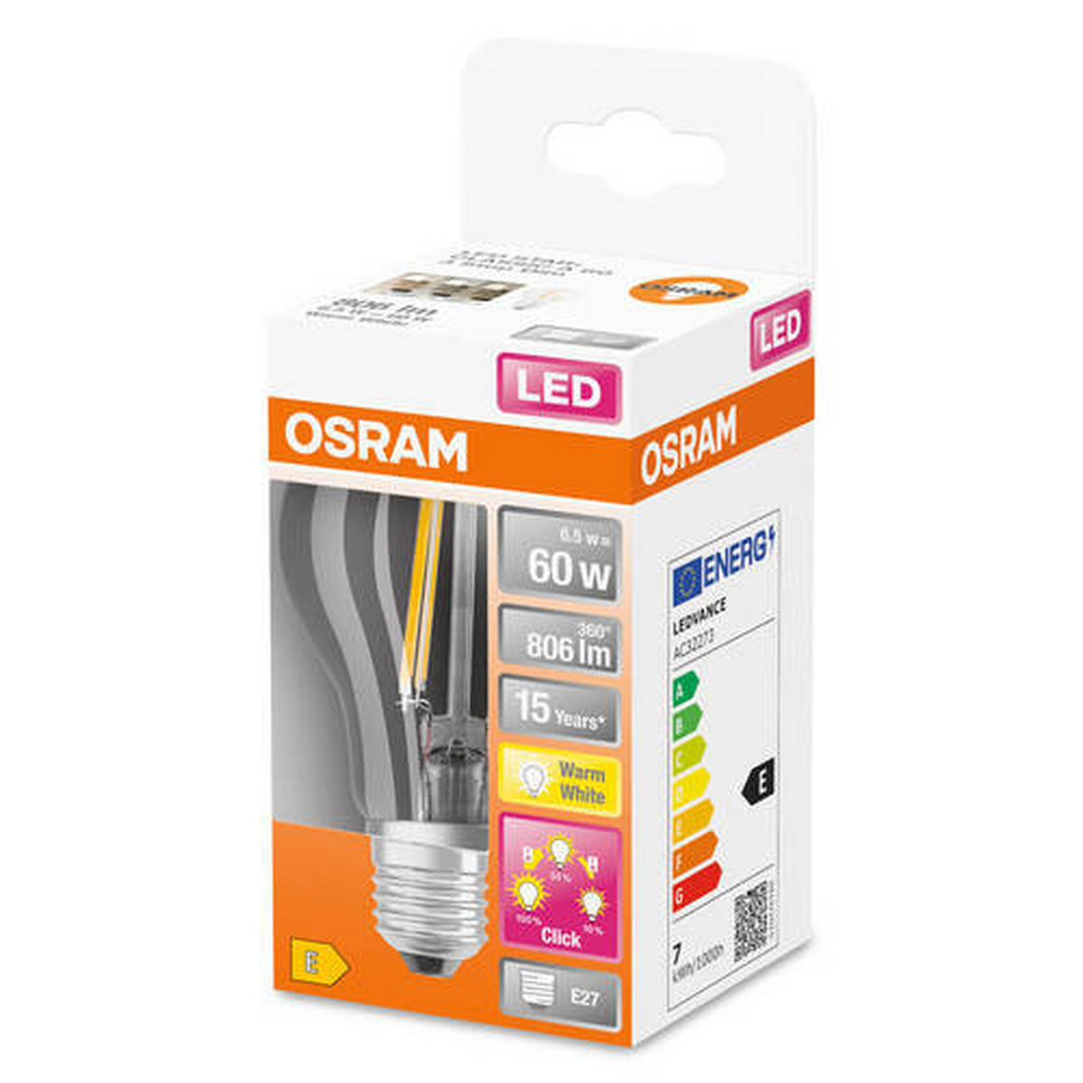 LED-LEUCHTMITTEL   E27 6,5 W 806 lm  - Klar, Basics, Glas (6cm) - Osram