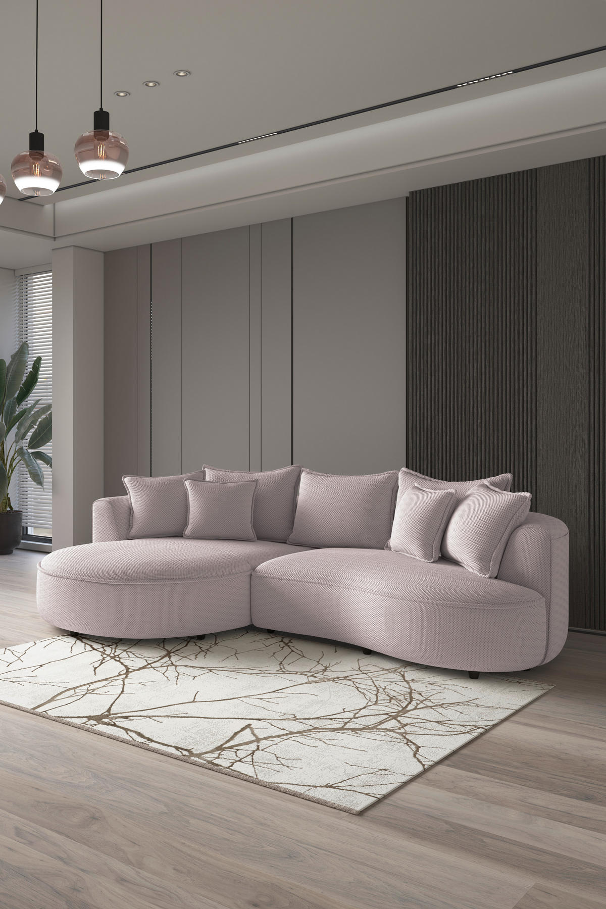 ECKSOFA in Velours, Struktur Hellrosa  - Hellrosa/Schwarz, Modern, Kunststoff/Textil (168/287cm) - Livetastic