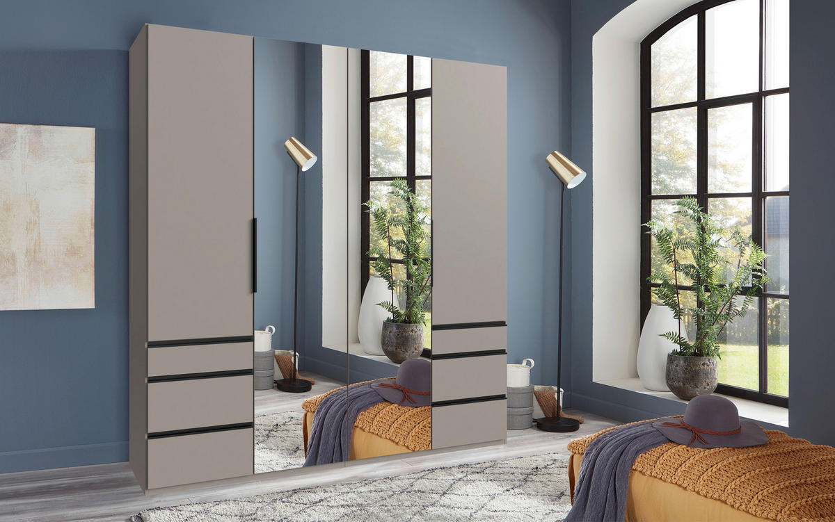 DREHTÜRENSCHRANK  in Sahara  - Schwarz/Sahara, MODERN, Glas/Holzwerkstoff (200/216/58cm) - MID.YOU