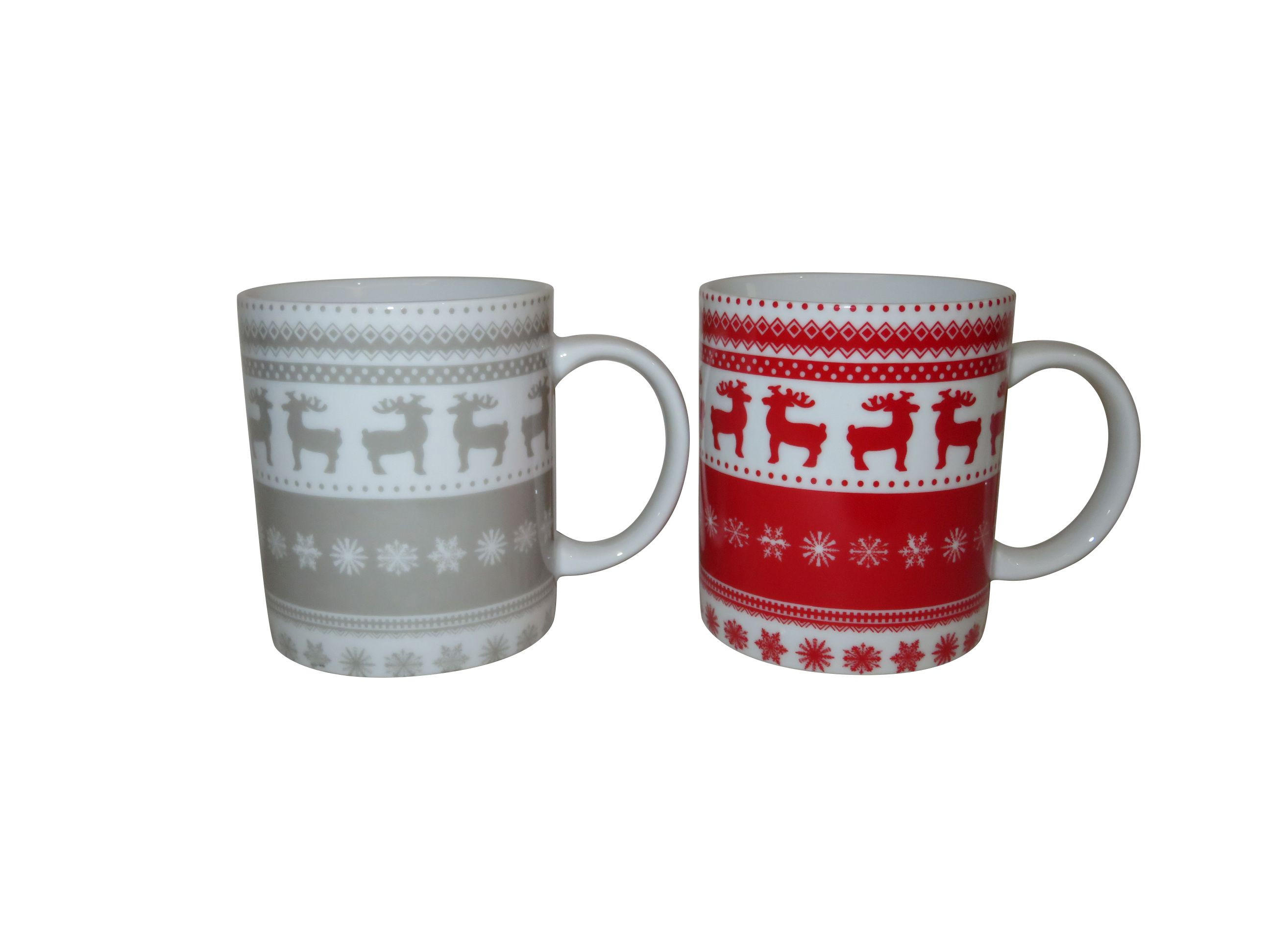 CANĂ PENTRU CAFEA 300 ml  - gri deschis/roșu, Lifestyle, ceramică (0,3l) - X-Mas