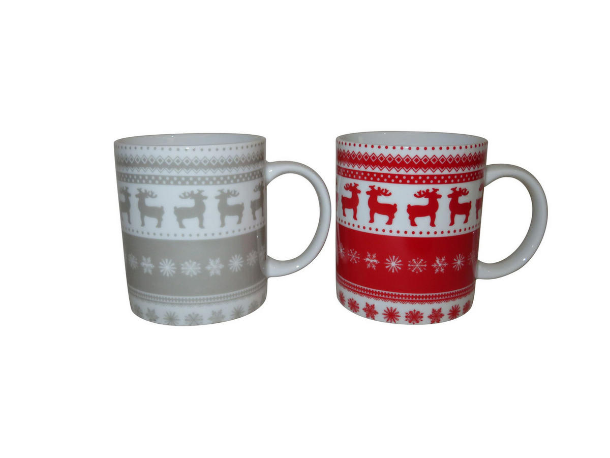 CANĂ PENTRU CAFEA 300 ml  - gri deschis/roșu, Lifestyle, ceramică (0,3l) - X-Mas