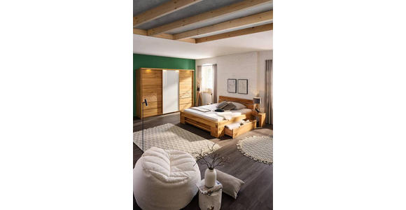 SCHWEBETÜRENSCHRANK in Weiß, Eichefarben - Eichefarben/Weiß, Natur, Glas/Holz (285/216/70cm) - Linea Natura
