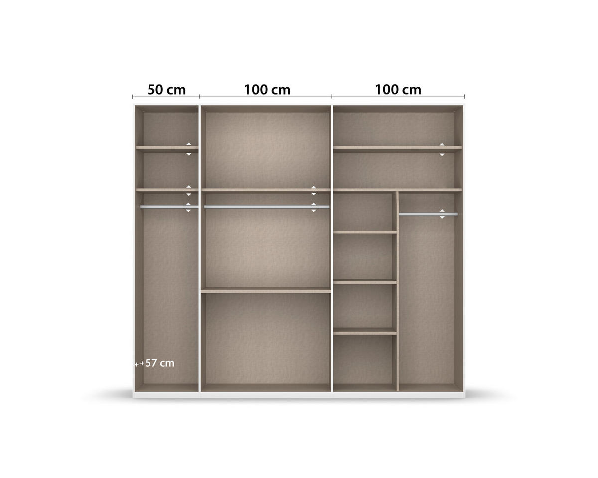 DREHTÜRENSCHRANK 251/223/60 cm,  in Fango, 5-türig  - Chromfarben/Fango, Design, Glas/Holzwerkstoff (251/223/60cm) - home24