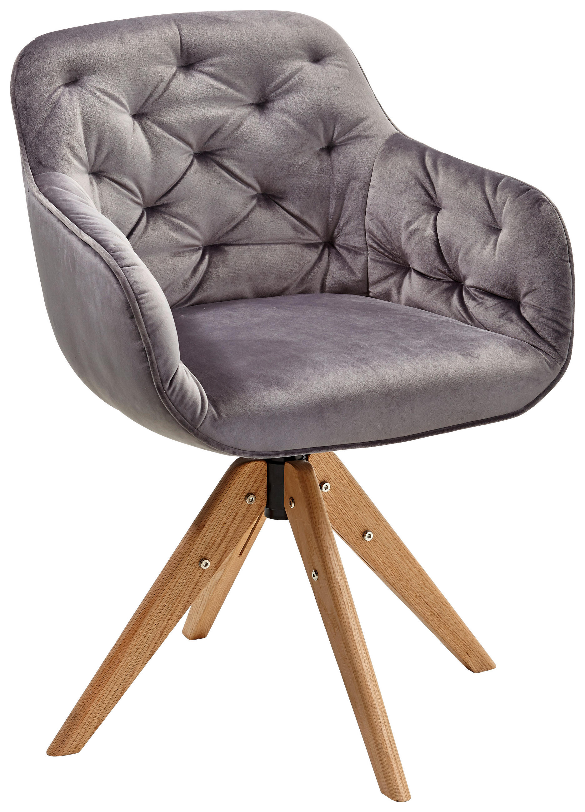 ARMLEHNSTUHL  Sitzfläche 360° drehbar, inklusive Armlehnen Velours  Grau, Eichefarben  - Eichefarben/Grau, Trend, Holz/Textil (56/80/58cm) - Landscape