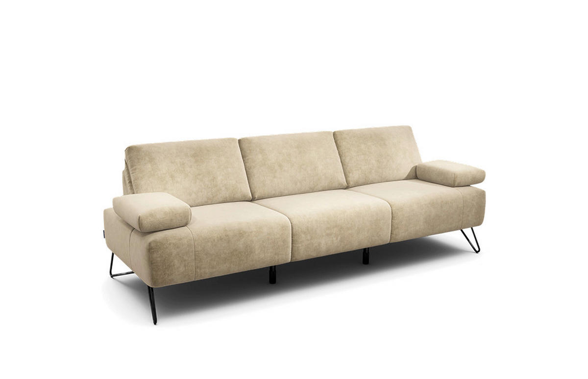 3-SITZER-SOFA Samt Naturfarben  - Schwarz/Naturfarben, Design, Textil/Metall (234-264/85/86-94cm) - SENSOO