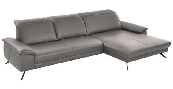 ECKSOFA in Echtleder Grau  - Schwarz/Grau, Design, Leder/Metall (328/193cm) - Dieter Knoll