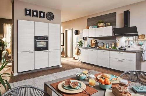 KUCHYNSKÁ LINKA PLAN 280 - farba ušľachtilej ocele/farba duba, Design, kov/kompozitné drevo (180/280cm) - Welnova