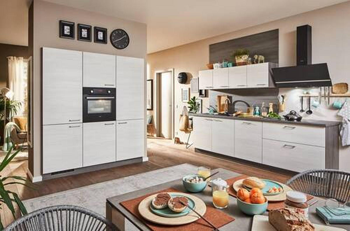 KUCHYŇSKÁ LINKA PLAN 280 - barvy dubu/barvy nerez oceli, Design, kov/kompozitní dřevo (180/280cm) - Welnova