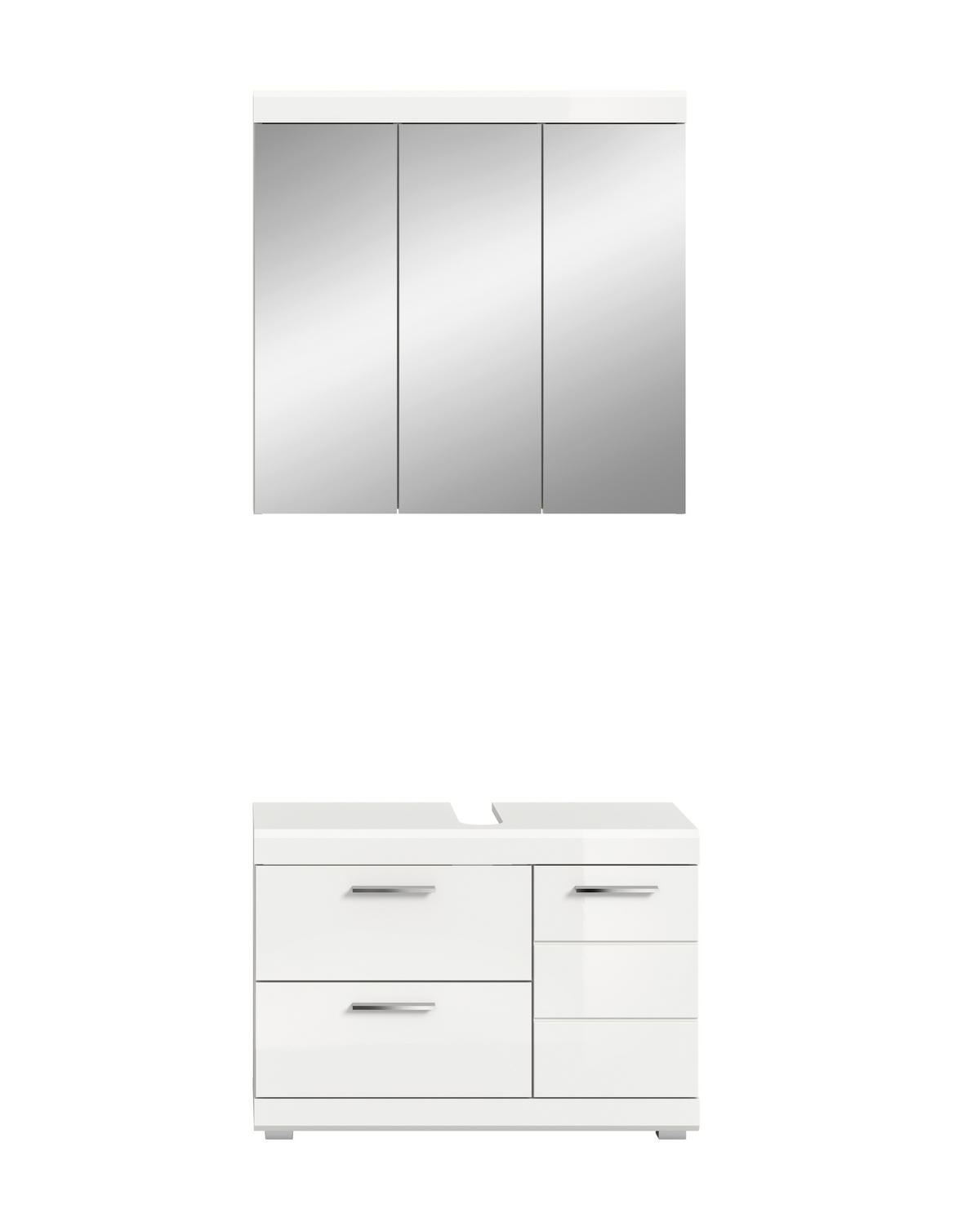 BADEZIMMER 2-teilig  in 80 cm  - Weiß Hochglanz/Silberfarben, Trend, Glas/Holzwerkstoff (80cm) - MID.YOU
