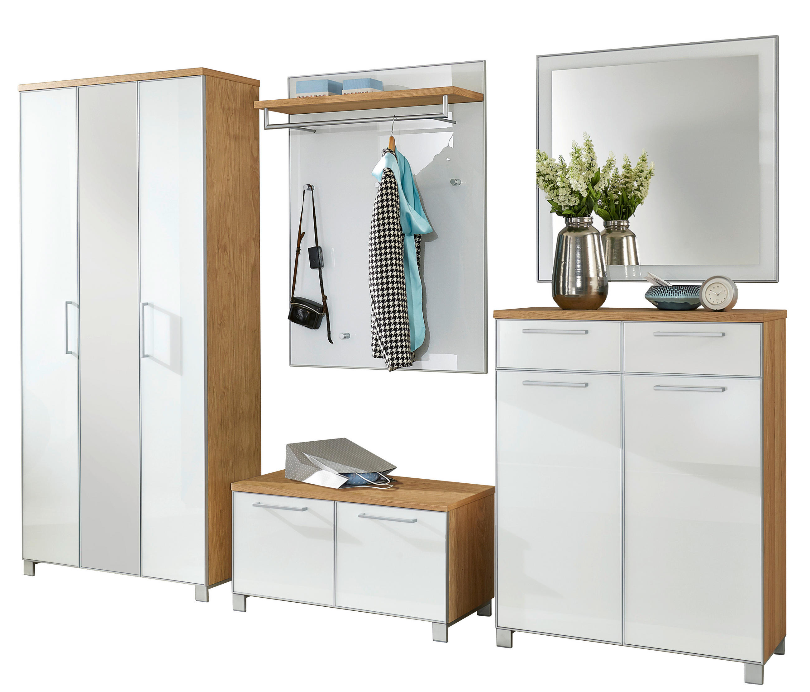 XXXLutz Garderobe Santina Weiß, Eiche, 265x195x40 cm