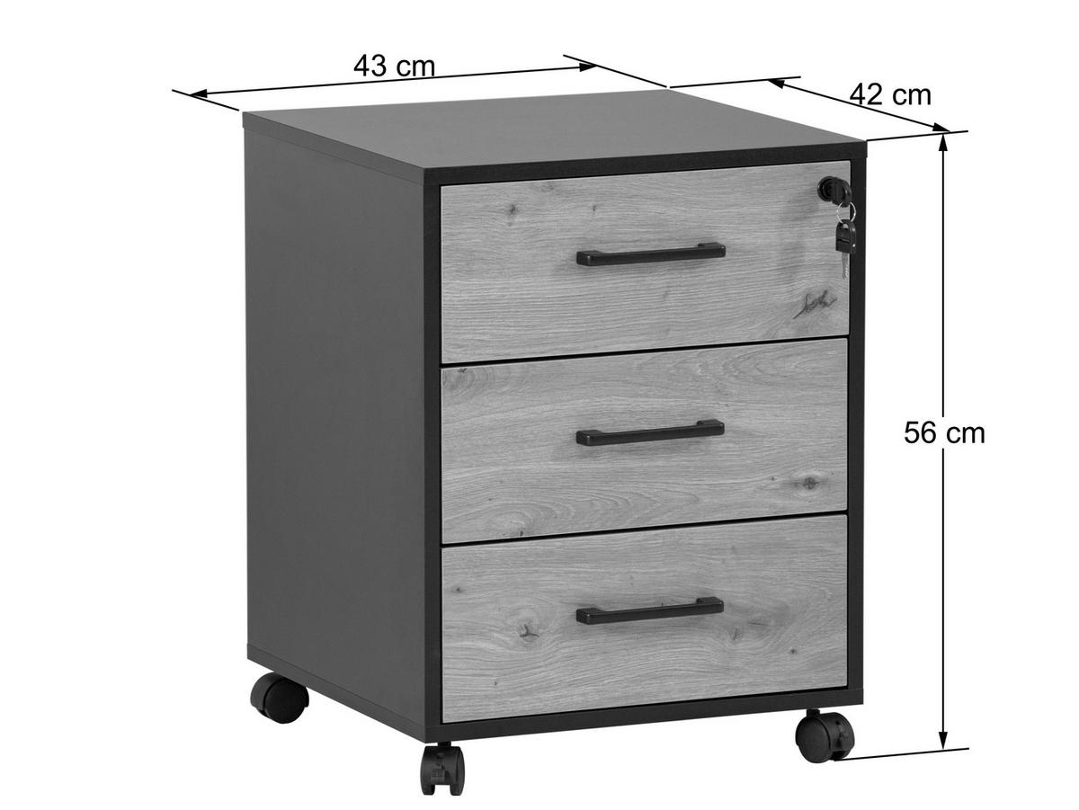 ROLLCONTAINER Schwarz, Eiche Artisan  - Schwarz/Eiche Artisan, MODERN, Holzwerkstoff/Kunststoff (43/56/42cm) - Livetastic