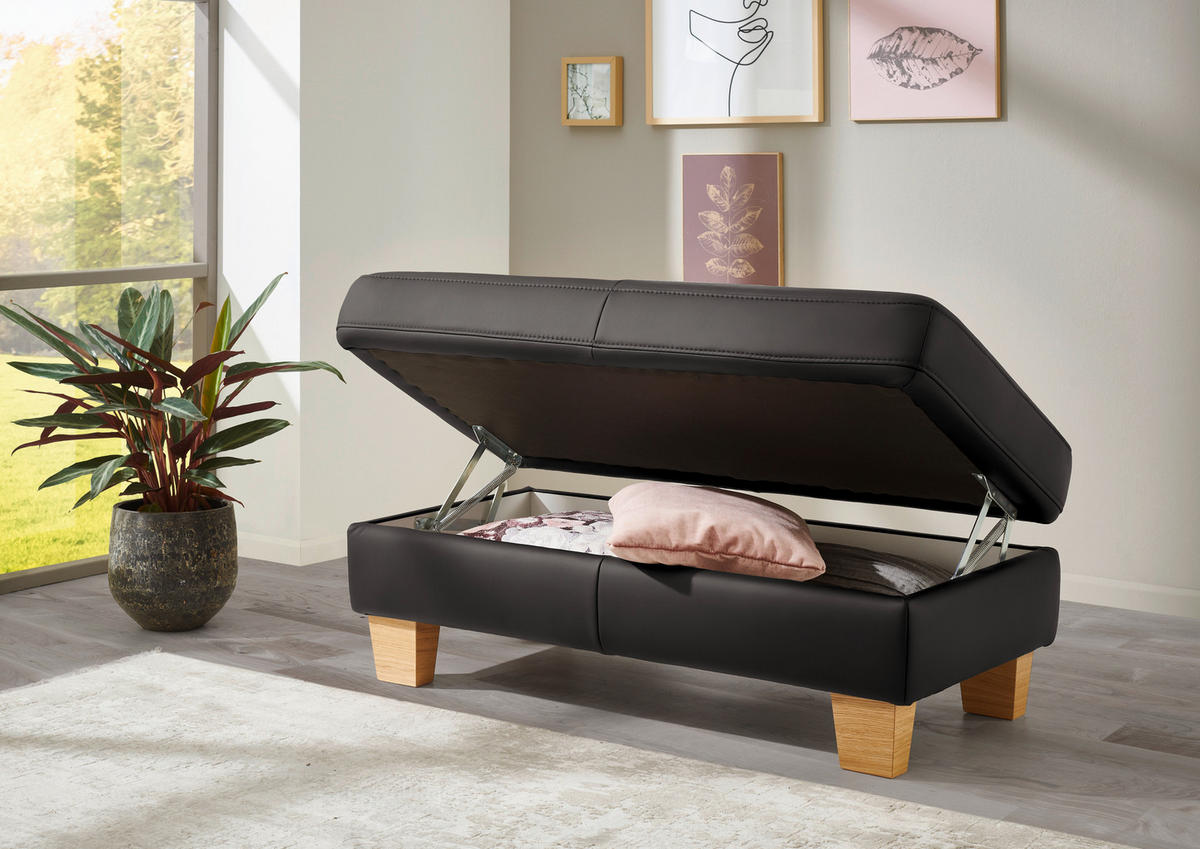 ECKSOFA in Echtleder Dunkelgrau  - Eiche Bianco/Dunkelgrau, Konventionell, Leder/Holz (235/257cm) - Valdera