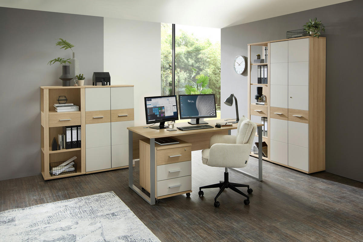 SCHREIBTISCH 170/73/77 cm  in Eichefarben  - Eichefarben/Silberfarben, KONVENTIONELL, Holzwerkstoff (170/73/77cm) - Stylife