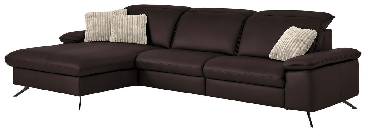 ECKSOFA  Echtleder Braun  - Schwarz/Braun, Design, Leder/Metall (169/307cm) - Beldomo Premium