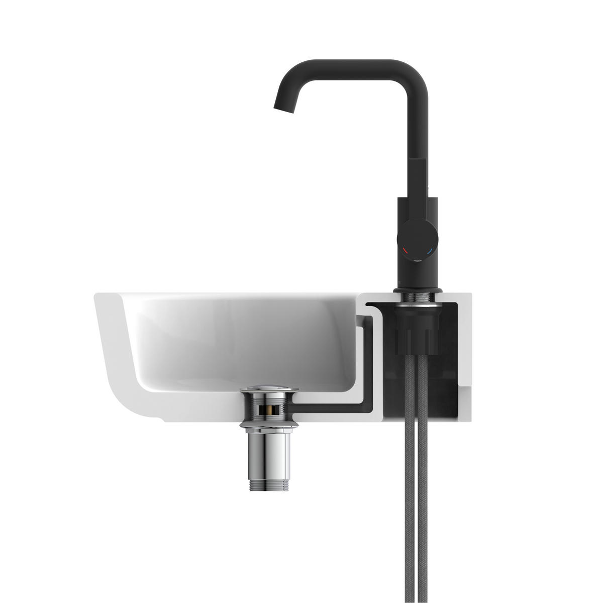 WASCHTISCHARMATUR 5,0/24,5/17,5 cm  - Schwarz, Basics, Metall (5,0/24,5/17,5cm) - Schütte