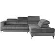 ECKSOFA inkl.Funktionen Dunkelgrau Samt  - Dunkelgrau/Schwarz, Design, Kunststoff/Textil (281/202cm) - Xora