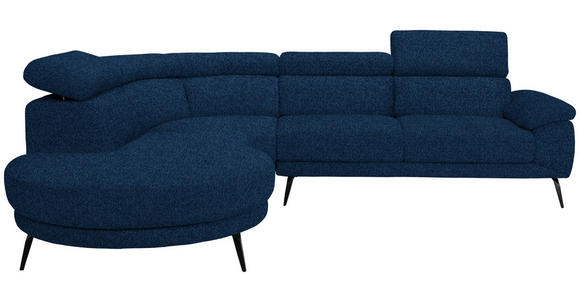 ECKSOFA in Velours Dunkelblau  - Schwarz/Dunkelblau, Design, Textil/Metall (264/299cm) - Novel