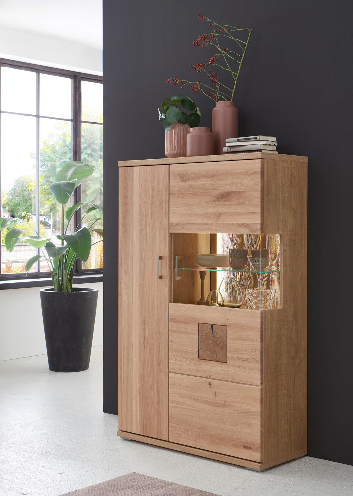 WOHNWAND  in Alteiche  330/208,3/50,2 cm  - Alteiche/Silberfarben, KONVENTIONELL, Glas/Holz (330/208,3/50,2cm) - Livetastic