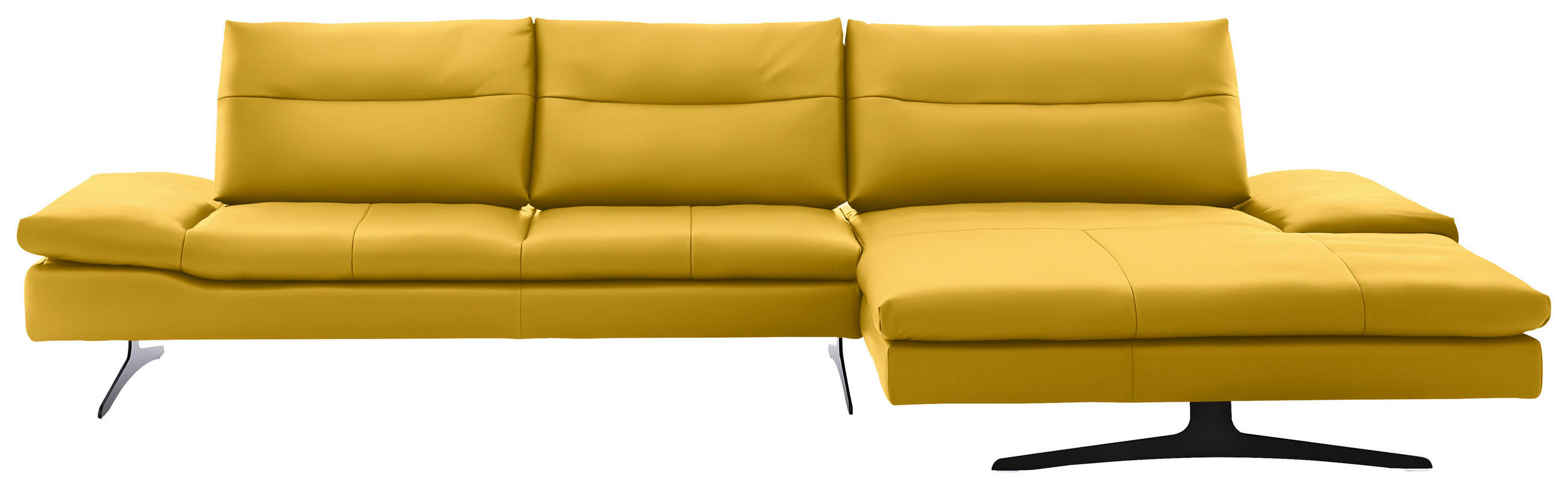 ECKSOFA in Echtleder Gelb  - Gelb/Schwarz, Modern, Leder/Metall (342/158cm) - Chilliano