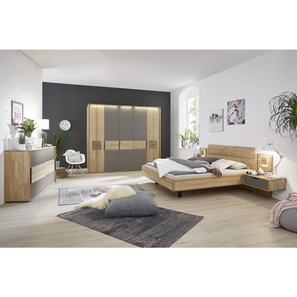 Thumbnail - Valnatura Schlafzimmer, Grau, Eiche, Holz, Glas, Holzwerkstoff, Wildeiche, furniert, massiv, Sperrholz, 180x200 cm, Made...