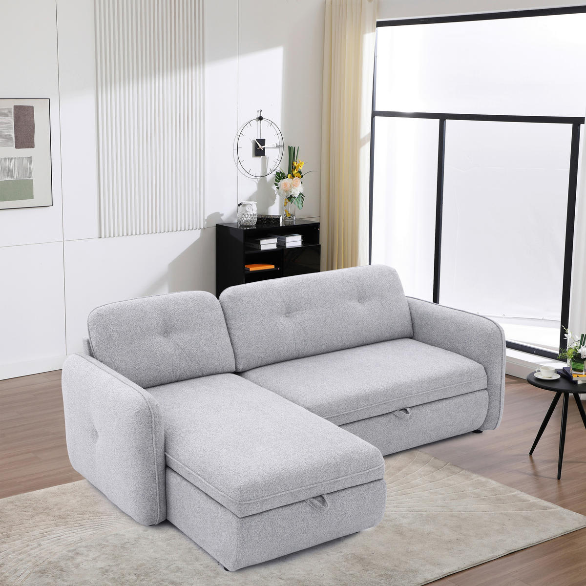 ECKSOFA Hellgrau Chenille  - Hellgrau/Schwarz, Design, Kunststoff/Textil (154/221cm) - Carryhome