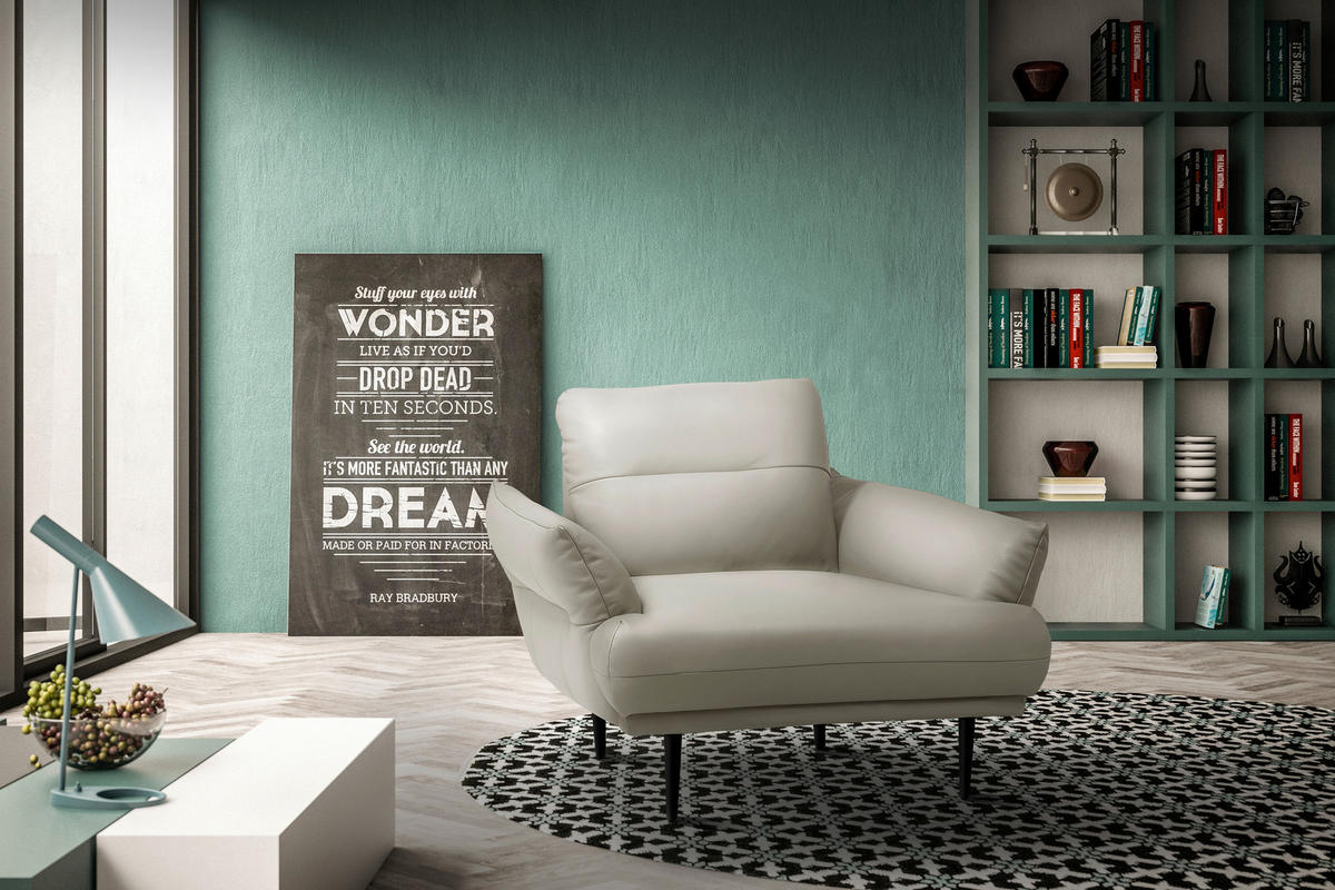 SESSEL in Lederlook Weiss  - Weiss/Schwarz, Design, Holz/Textil (95/85/96cm) - Livetastic