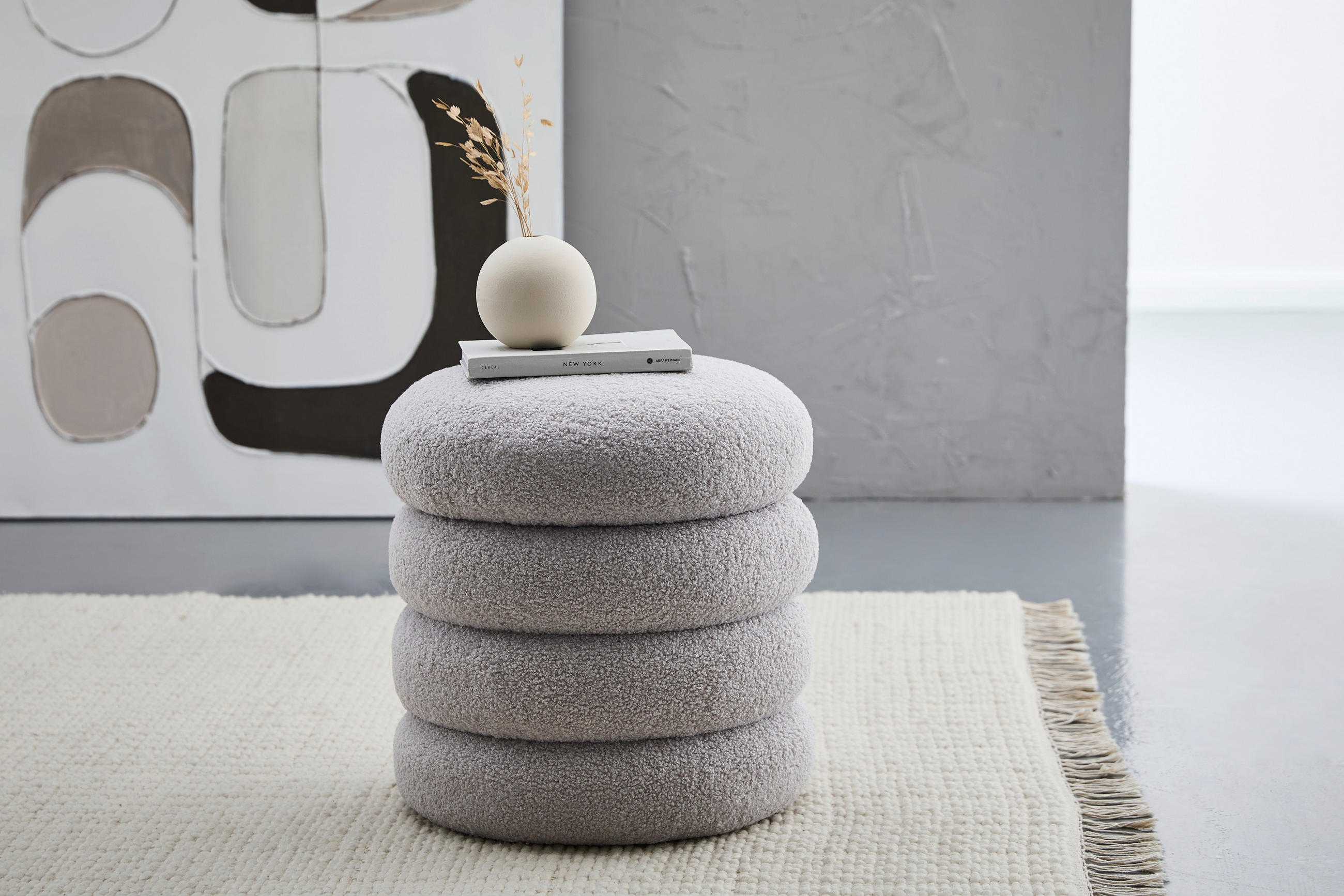 HOCKER Teddystoff Hellgrau - Hellgrau, Trend, Textil (41/42/41cm) - Xora
