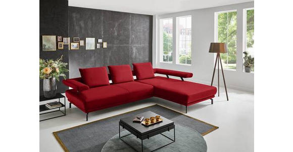 ECKSOFA in Echtleder Rot  - Rot/Schwarz, Design, Leder/Metall (305/224cm) - Dieter Knoll