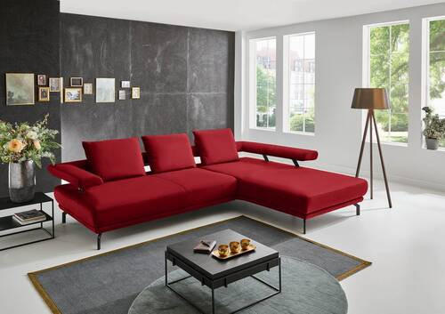 ECKSOFA in Echtleder Rot  - Rot/Schwarz, Design, Leder/Metall (305/224cm) - Dieter Knoll