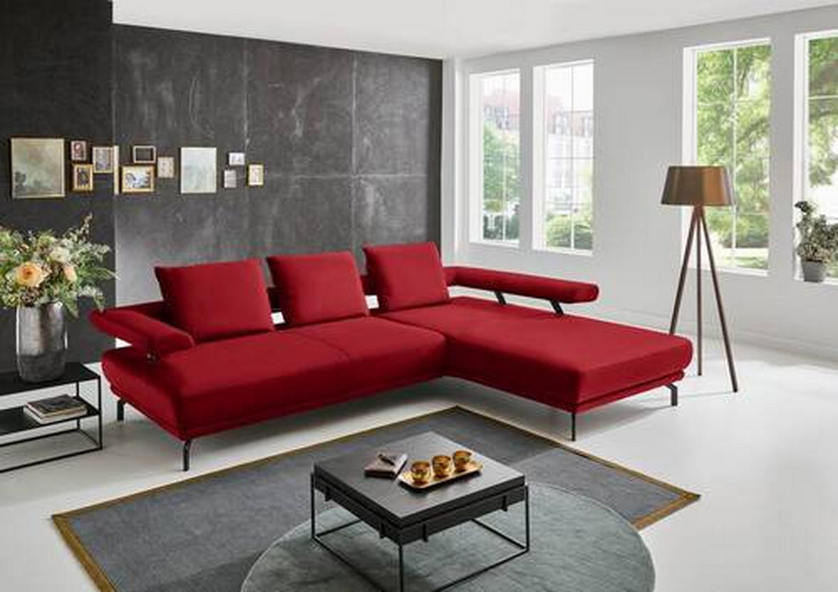ECKSOFA in Echtleder Rot  - Rot/Schwarz, Design, Leder/Metall (305/224cm) - Dieter Knoll