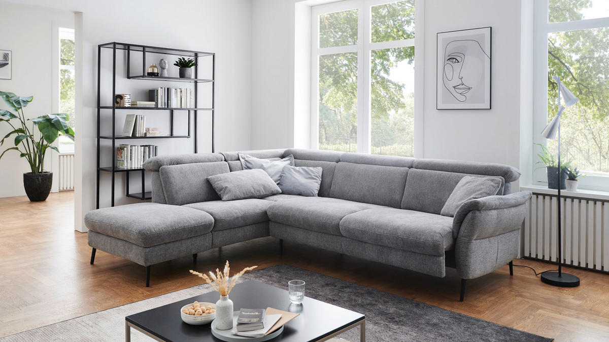 ECKSOFA in Struktur Grau  - Schwarz/Grau, Modern, Textil/Metall (235/275cm) - Cantus